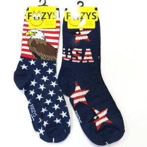 2 Pairs Foozys Patriotic Red,White & Blue USA American Eagle Print Women's Socks